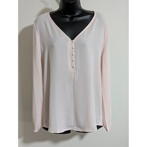 Ann Taylor Factory Blouse V-Neck Button Front Long Sleeve Pink Size L